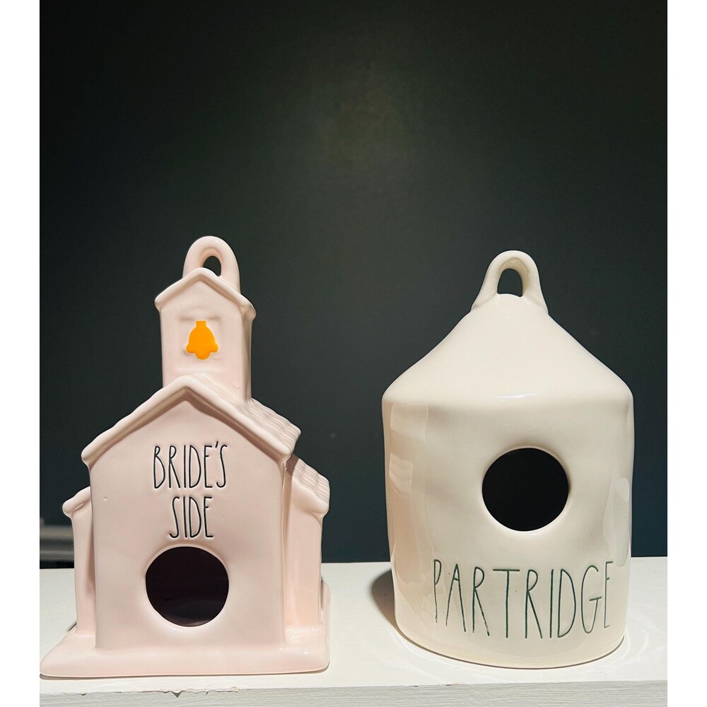 Rae Dunn Birdhouses Set: Pink Chapel, Partridge - Holiday Decor